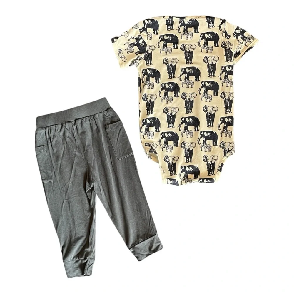 #238, kate quinn Elephant body suit and matching gray pants, size 12-18 mo